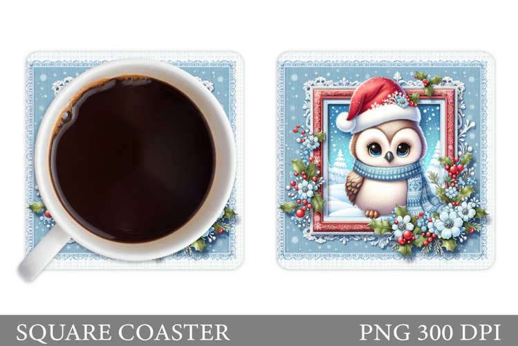 Christmas Owl Coaster Design. Christmas Coaster Sublimation example image 1