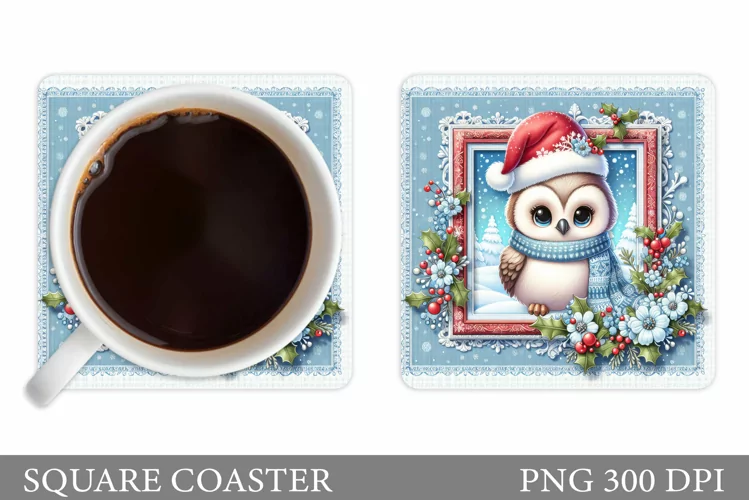 Christmas Owl Coaster Design. Christmas Coaster Sublimation