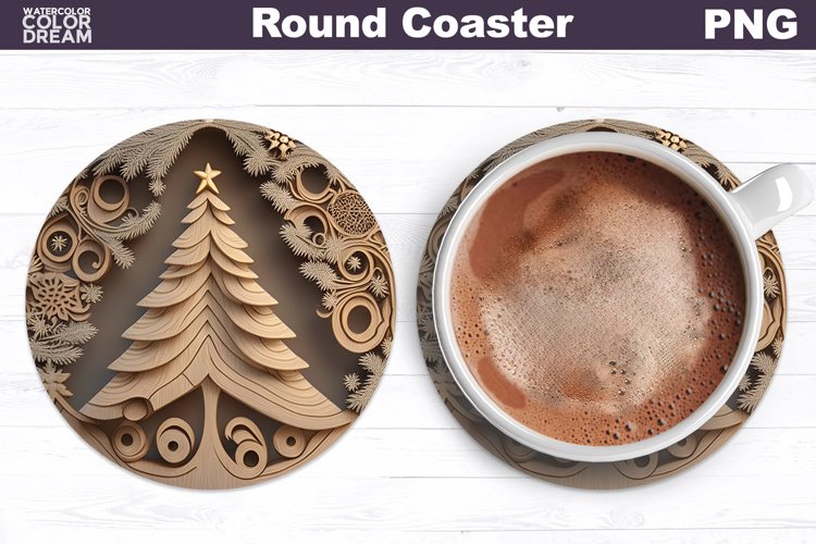 Christmas Tree Round Coaster | Coaster 3D Christmas example image 1