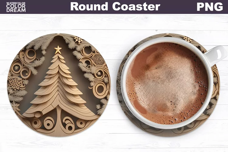 Christmas Tree Round Coaster | Coaster 3D Christmas
