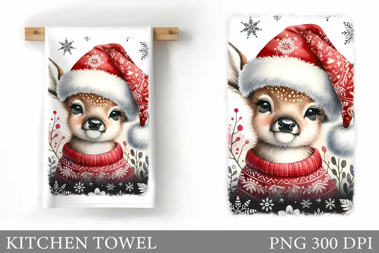 Cute Deer Kitchen Towel. Christmas Kitchen Towel Design