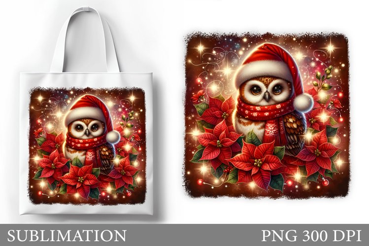 Cute Owl Tote Bag Design. Christmas Tote Bag Sublimation example image 1