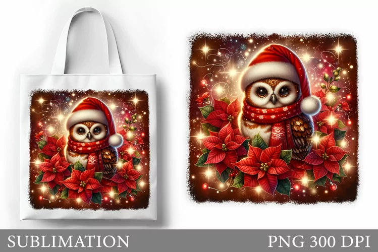 Cute Owl Tote Bag Design. Christmas Tote Bag Sublimation