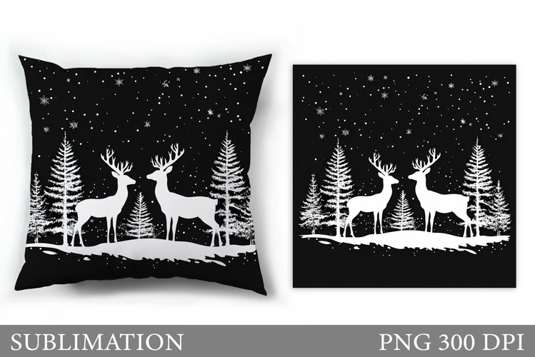 Christmas Deer Pillow Design. Christmas Pillow Sublimation example image 1