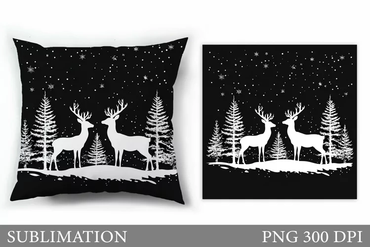 Christmas Deer Pillow Design. Christmas Pillow Sublimation