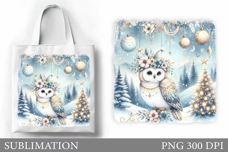 Christmas Owl Tote Bag. Christmas Tote Bag Sublimation