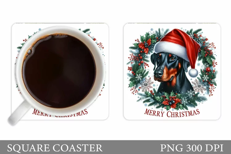 Christmas Dog Coaster Design. Christmas Coaster Sublimation