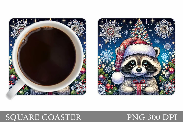 Christmas Raccoon Coaster. Christmas Coaster Sublimation