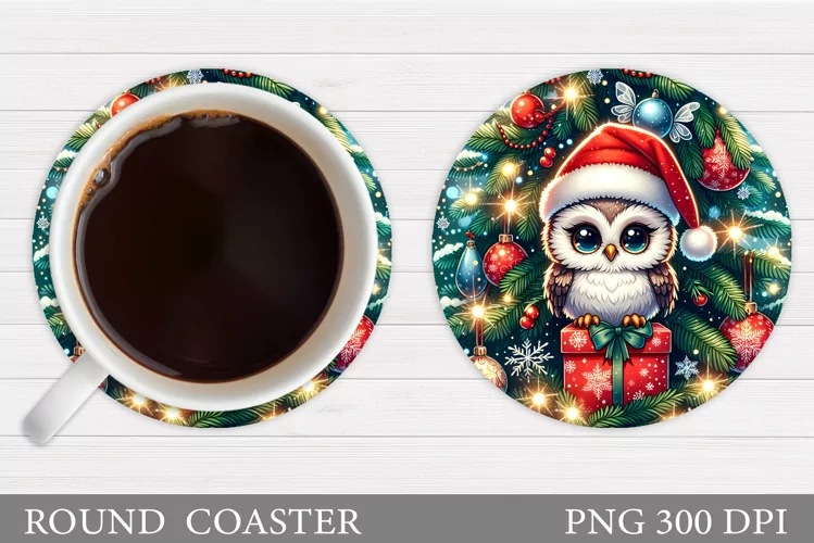 Christmas Owl Coaster Sublimation. Christmas Coaster Design