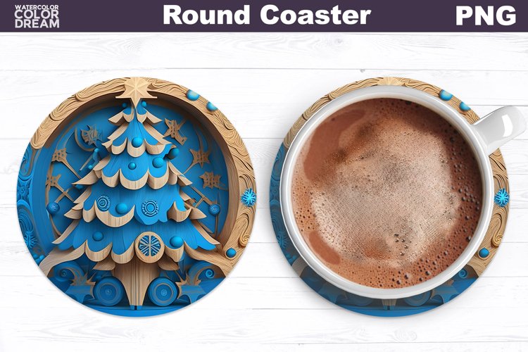 Christmas Tree Coaster | Round Coaster 3D Christmas example image 1