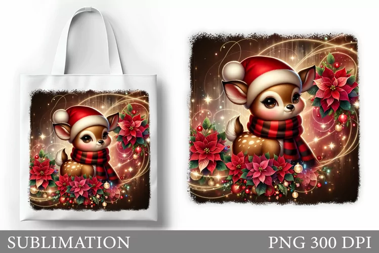 Christmas Deer Tote Bag. Christmas Tote Bag Sublimation