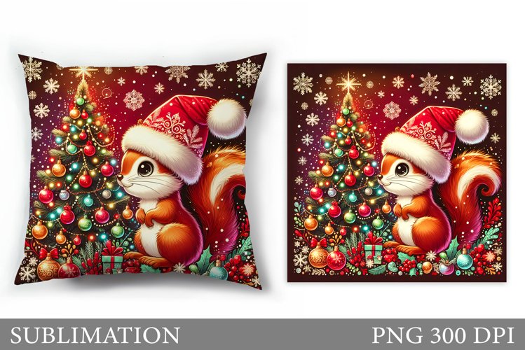 Cute Squirrel Pillow Design. Christmas Pillow Sublimation example image 1