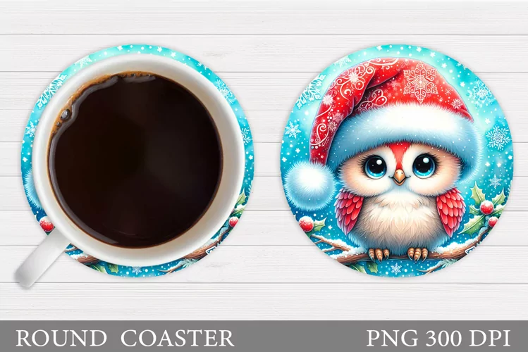Christmas Owl Coaster Sublimation. Christmas Coaster Design