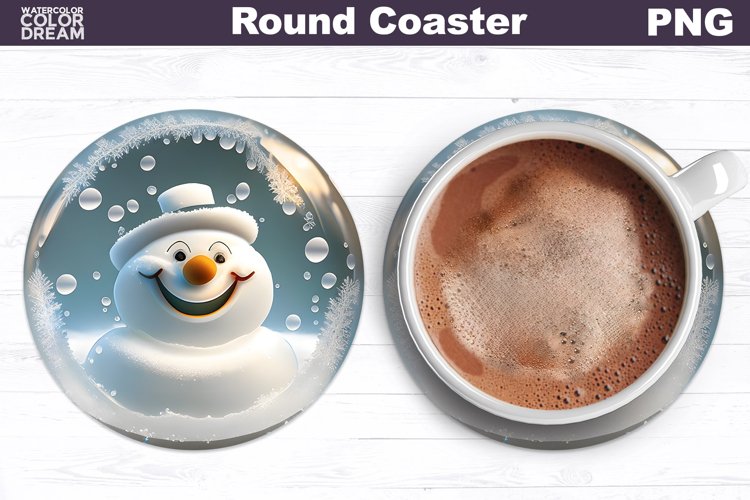3D Snowman Coaster | Christmas Round Coaster example image 1