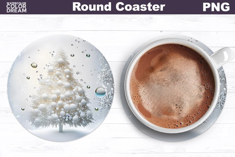 White Christmas Tree Coaster | Round Coaster 3D Christmas example image 1