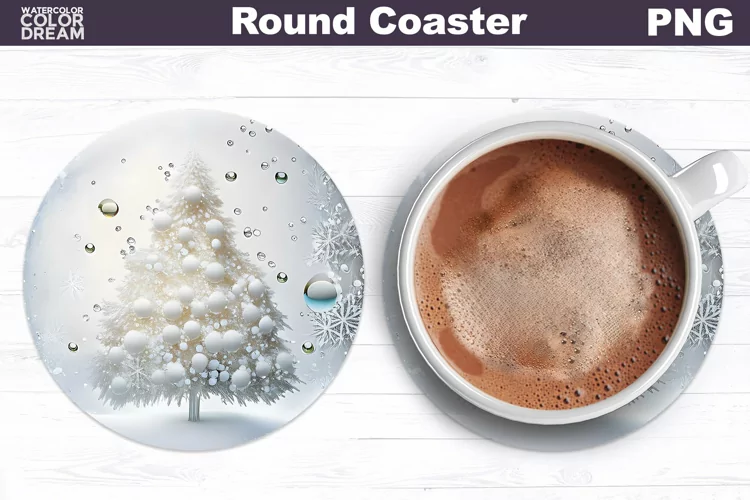 White Christmas Tree Coaster | Round Coaster 3D Christmas