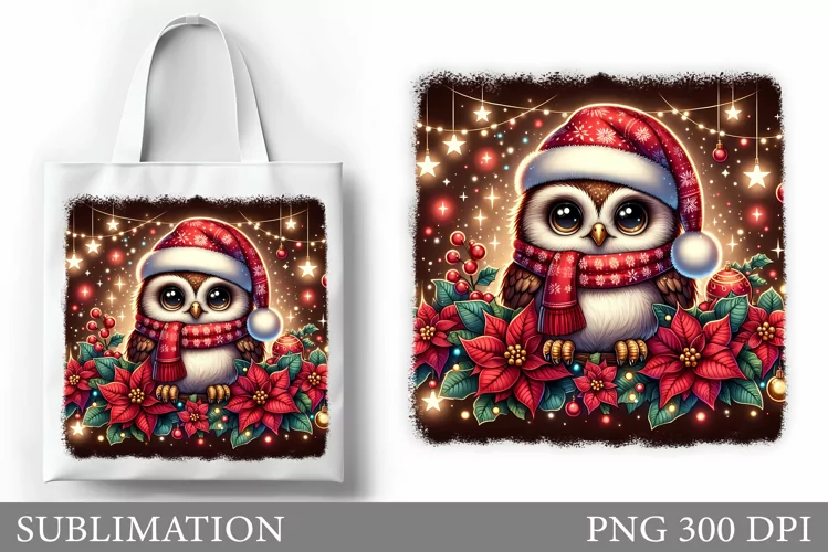 Cute Owl Tote Bag Design. Christmas Tote Bag Sublimation