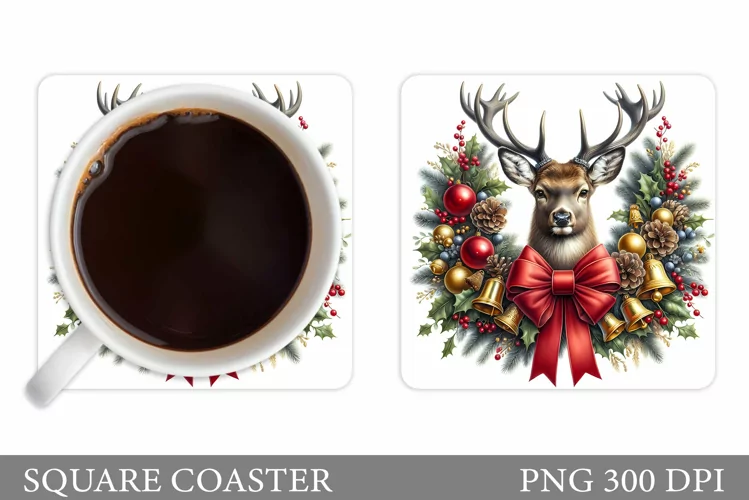 Cute Deer Coaster Design. Christmas Coaster Sublimation
