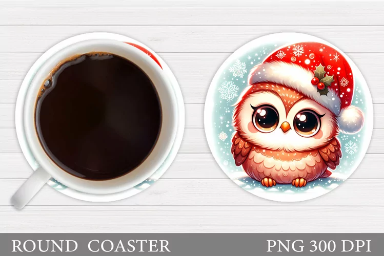Christmas Owl Coaster Sublimation. Christmas Coaster Design