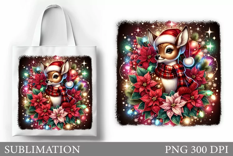 Christmas Deer Tote Bag. Christmas Tote Bag Sublimation