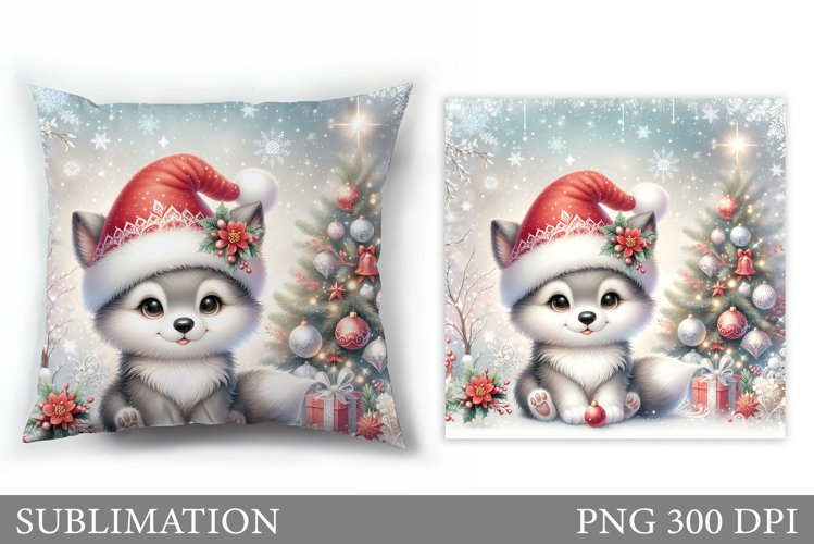 Cute Wolf Pillow Design. Christmas Pillow Sublimation example image 1