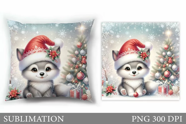 Cute Wolf Pillow Design. Christmas Pillow Sublimation