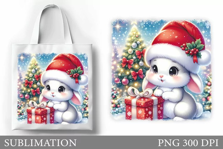Christmas Bunny Tote Bag. Christmas Tote Bag Sublimation