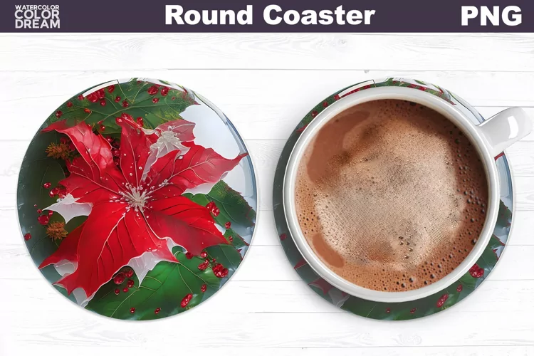 Christmas Flower Coaster PNG |Poinsettia Round Coaster