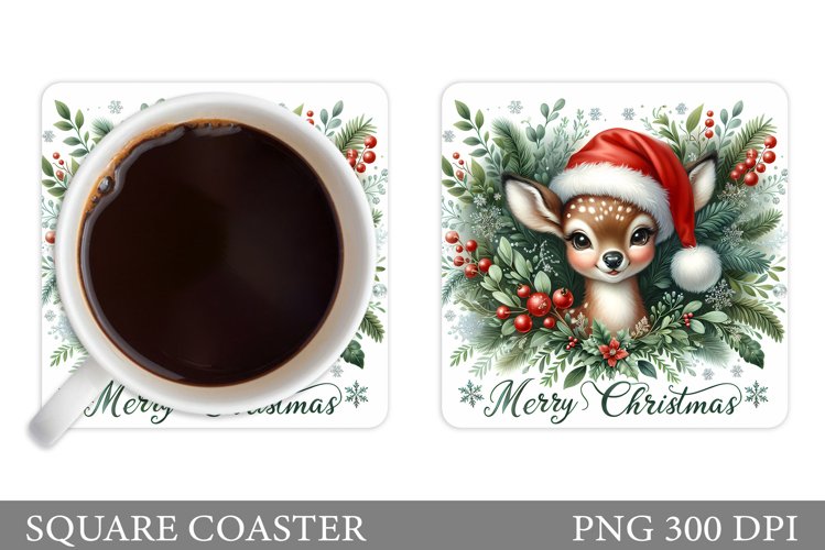 Winter Deer Coaster Design. Christmas Coaster Sublimation example image 1