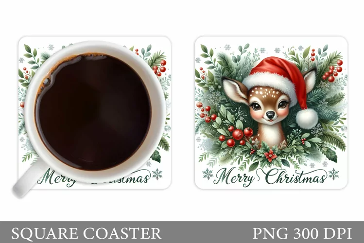 Winter Deer Coaster Design. Christmas Coaster Sublimation