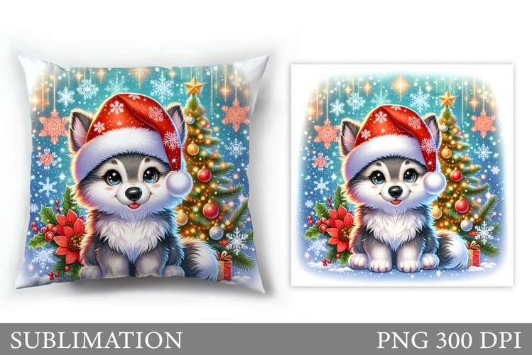Cute Wolf Pillow Design. Christmas Pillow Sublimation example image 1