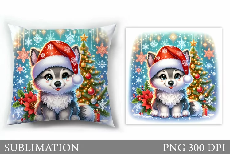 Cute Wolf Pillow Design. Christmas Pillow Sublimation