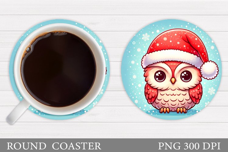 Christmas Owl Coaster Sublimation. Christmas Coaster Design example image 1