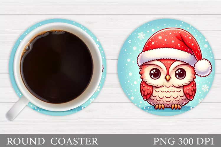 Christmas Owl Coaster Sublimation. Christmas Coaster Design