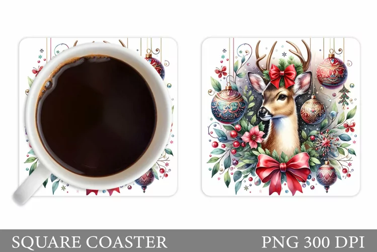 Cute Deer Coaster Design. Christmas Coaster Sublimation