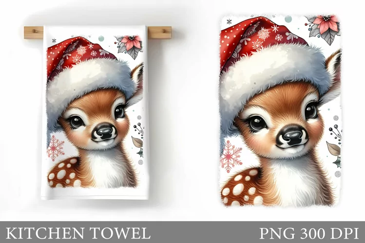 Cute Deer Kitchen Towel. Christmas Kitchen Towel Design
