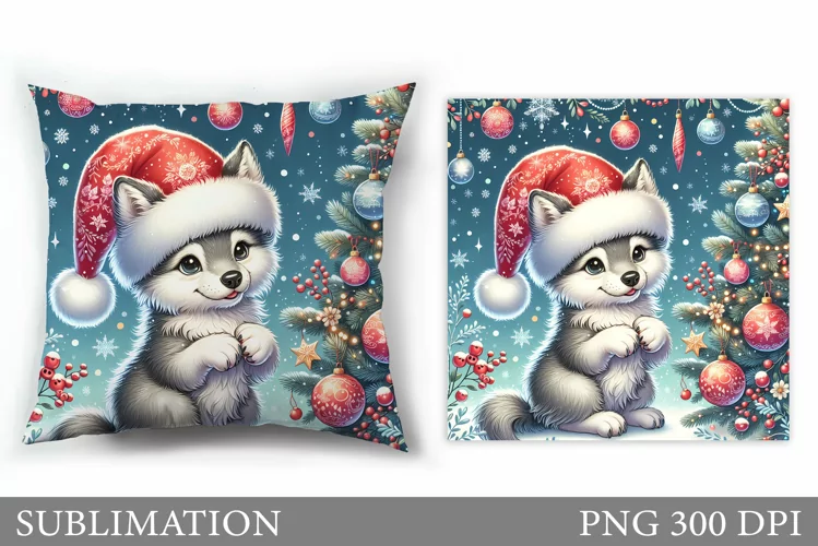 Cute Wolf Pillow Design. Christmas Pillow Sublimation