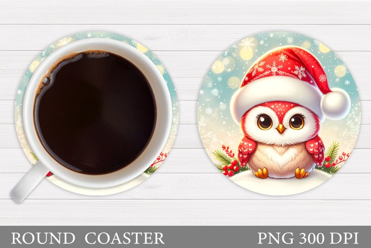 Christmas Owl Coaster Design. Christmas Coaster Sublimation example image 1
