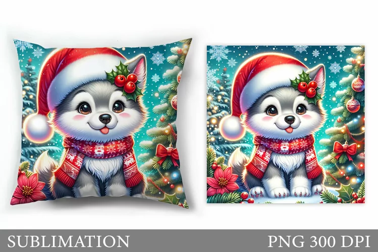 Cute Wolf Pillow Design. Christmas Pillow Sublimation