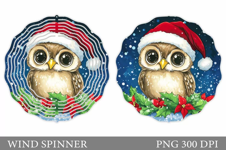 Cute Owl Wind Spinner. Christmas Wind Spinner Sublimation