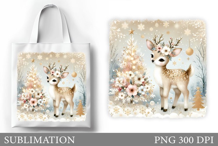 Christmas Deer Tote Bag. Christmas Tote Bag Sublimation example image 1