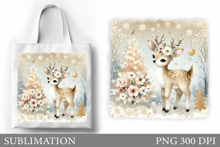 Christmas Deer Tote Bag. Christmas Tote Bag Sublimation