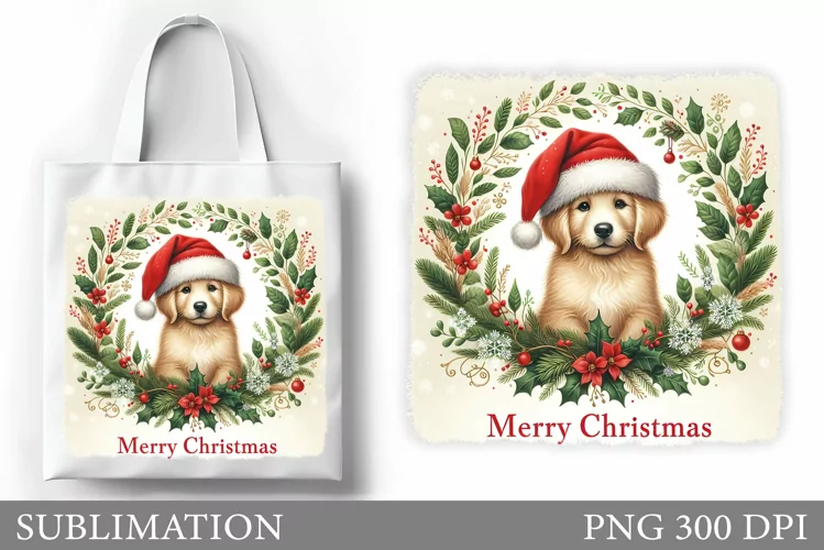 Christmas Dog Tote Bag. Christmas Tote Bag Sublimation