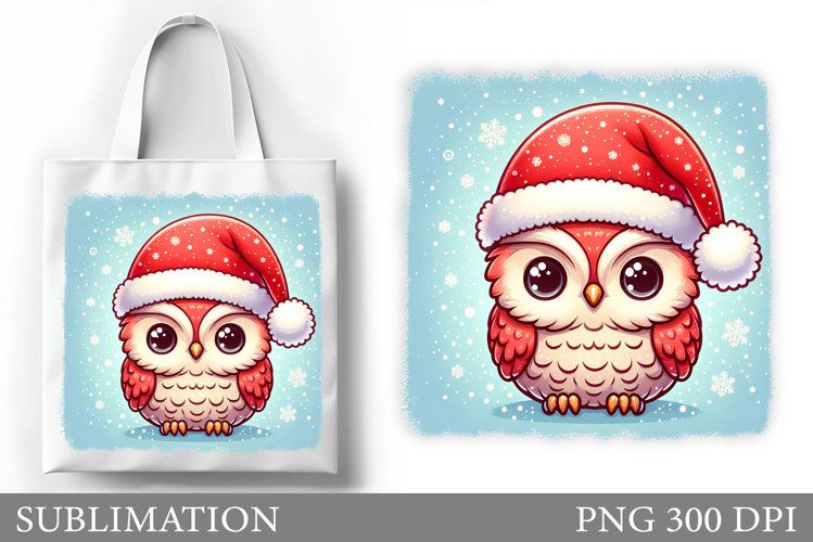 Cute Owl Tote Bag Sublimation. Christmas Tote Bag Design example image 1