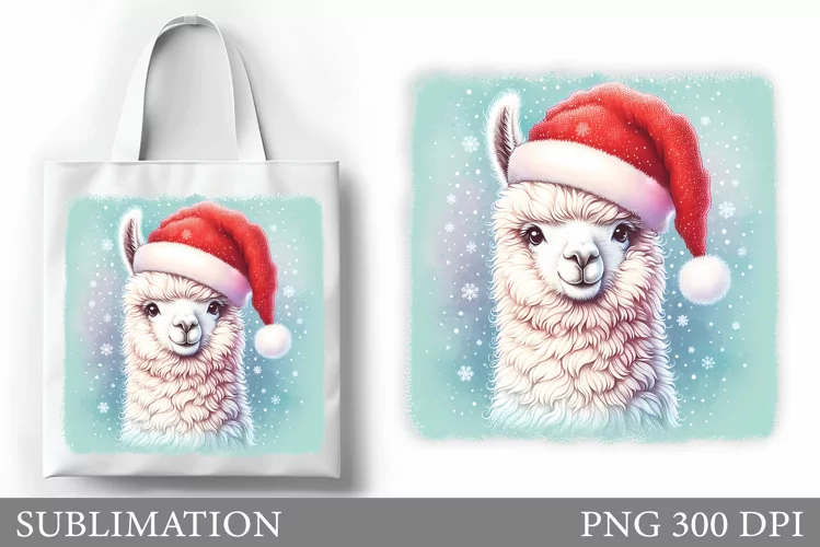 Christmas Lama Tote Bag. Christmas Tote Bag Sublimation