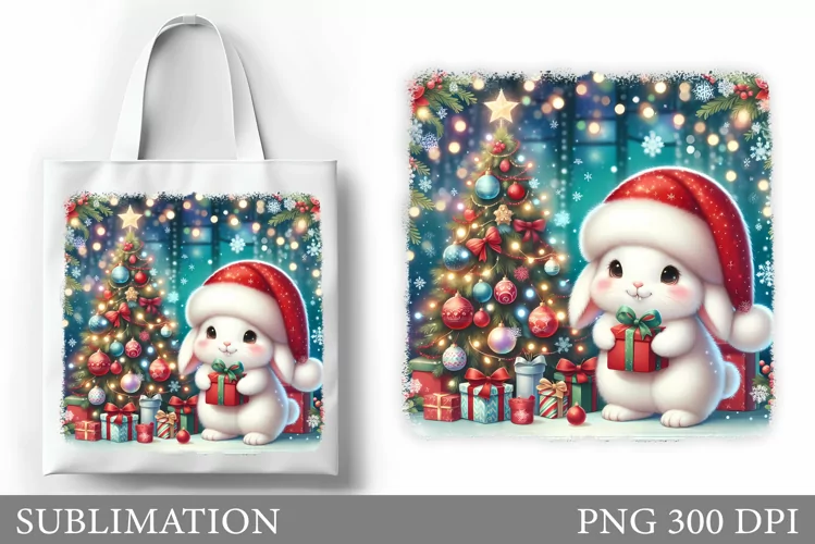 Christmas Bunny Tote Bag. Christmas Tote Bag Sublimation