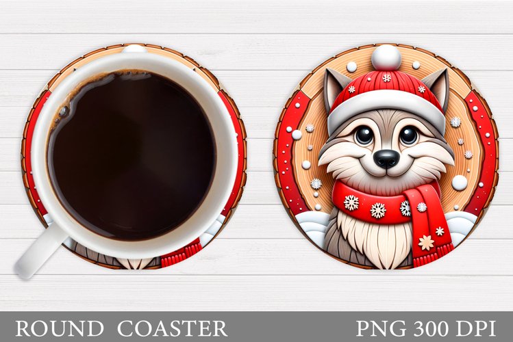 Christmas Wolf Coaster. Christmas Coaster Sublimation example image 1