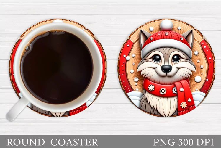 Christmas Wolf Coaster. Christmas Coaster Sublimation