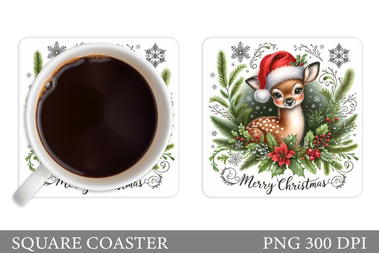 Christmas Deer Coaster Design. Christmas Coaster Sublimation example image 1