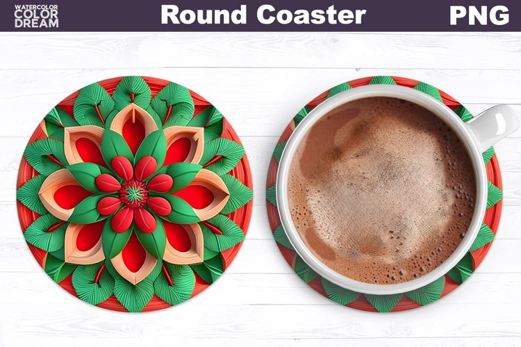 Christmas Flower Coaster| Round Coaster Sublimation